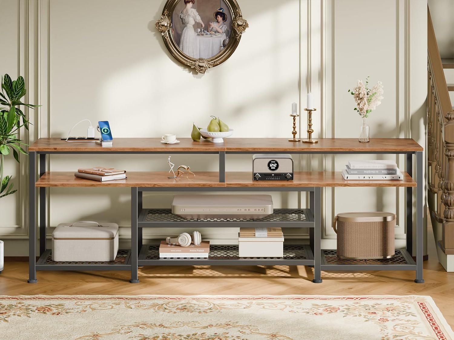 Furologee Mueble TV rejilla ventilada evita sobrecalentamiento.