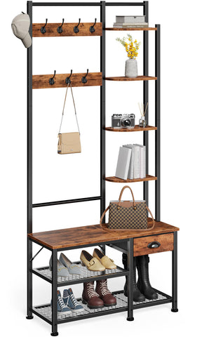 Furologee perchero de entrada 4 en 1, práctico para abrigos y accesorios.