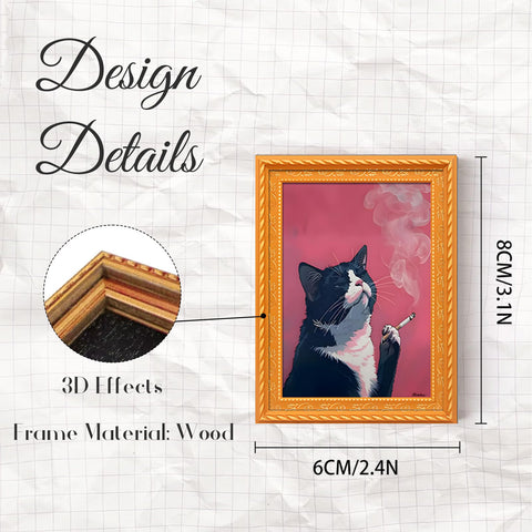 Imán genérico para nevera con marco de madera, gatito retro, ideal para fotos