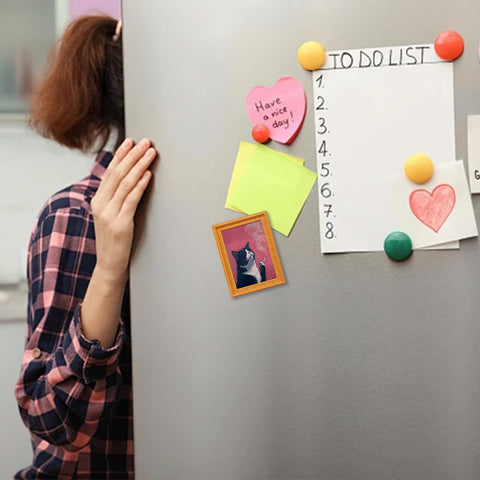 Imán genérico para nevera con marco de madera, gato retro, añade ambiente