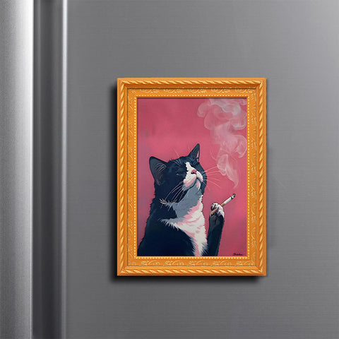 Imán genérico para nevera con marco de madera, gato retro, uso versátil