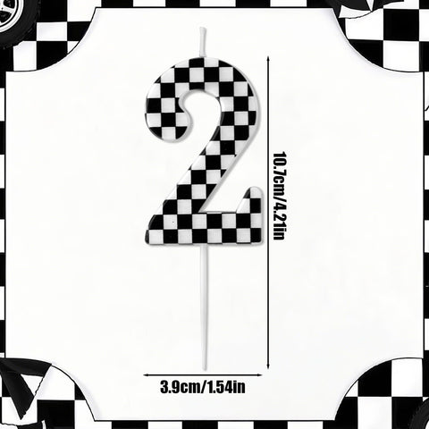 Vela Gosknor con diseño de banderas de cuadros blanco y negro para fiestas temáticas.