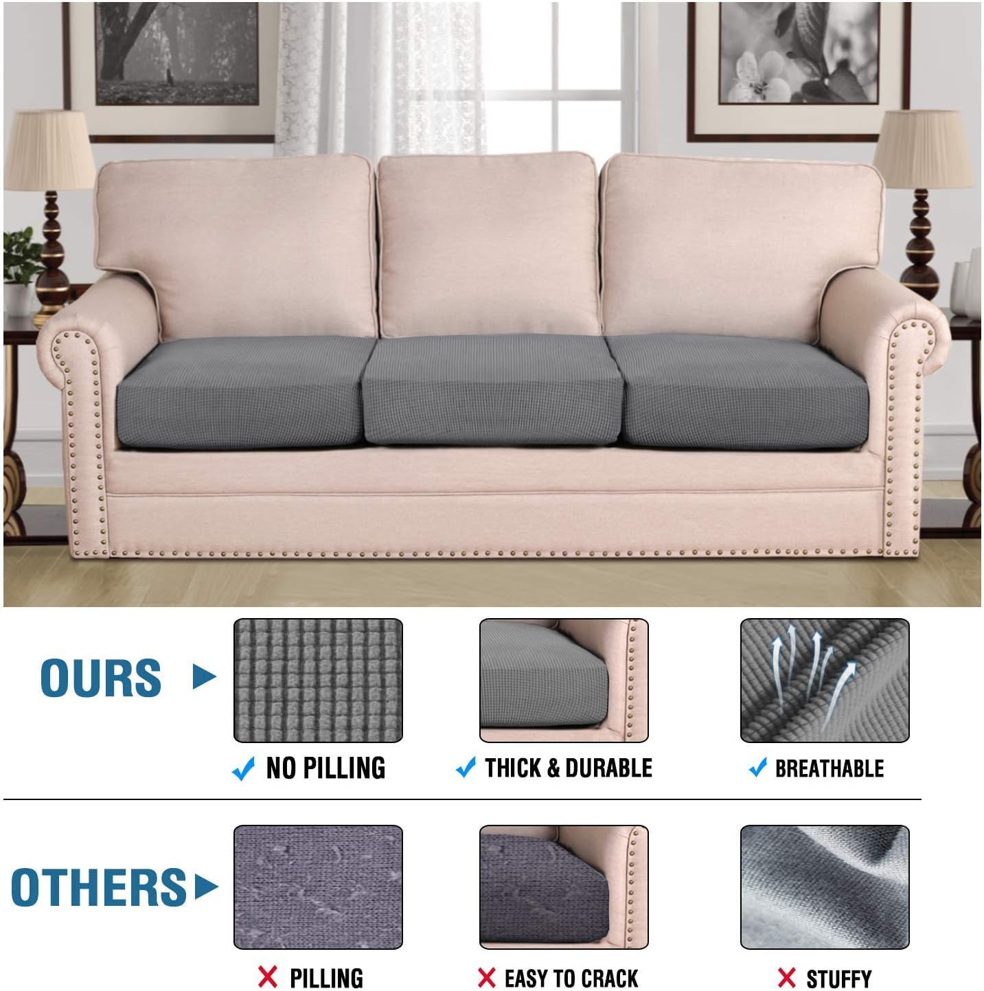 Ajuste perfecto para cojines de sofá con H.VERSAILTEX, gris elegante.