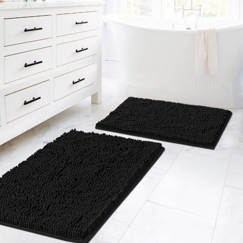 Alfombra de baño H.VERSAILTEX negra, juego de 2 piezas, elegante y práctico.