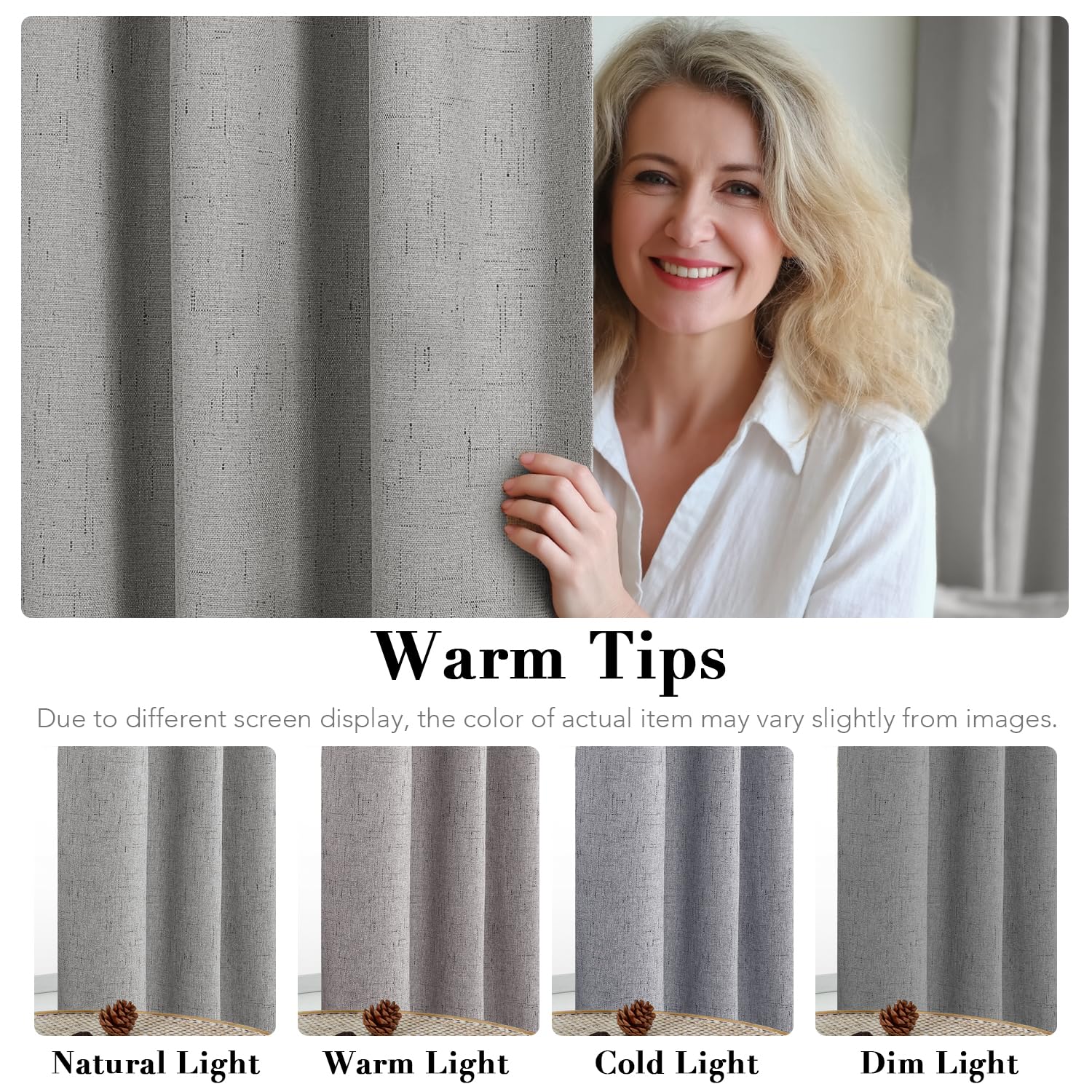 Dormitorio iluminado por cortinas H.VERSAILTEX de 84 pulgadas