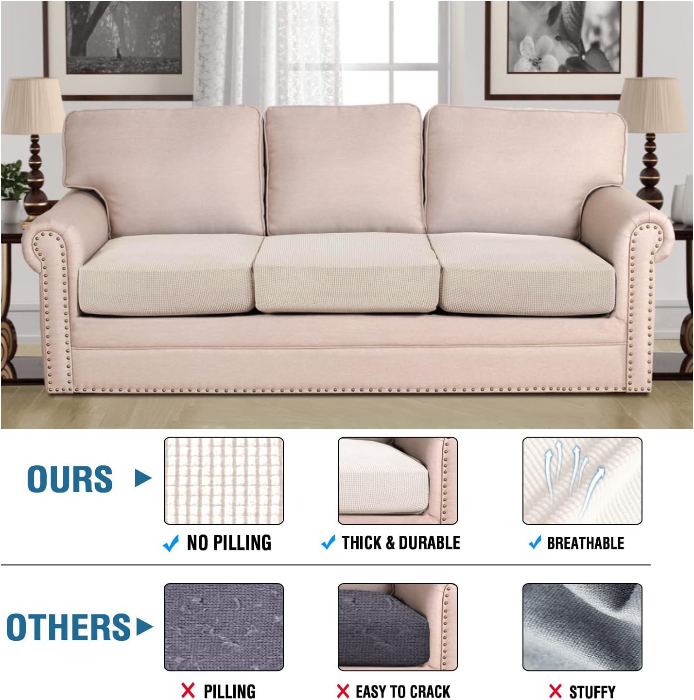 Funda H Versailtex con textura jacquard Ivory realza el estilo del sofá