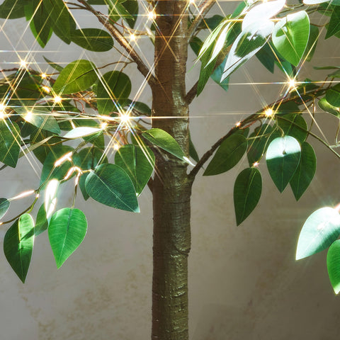 Hairui ficus artificial con hojas verdes y iluminación suave para sala