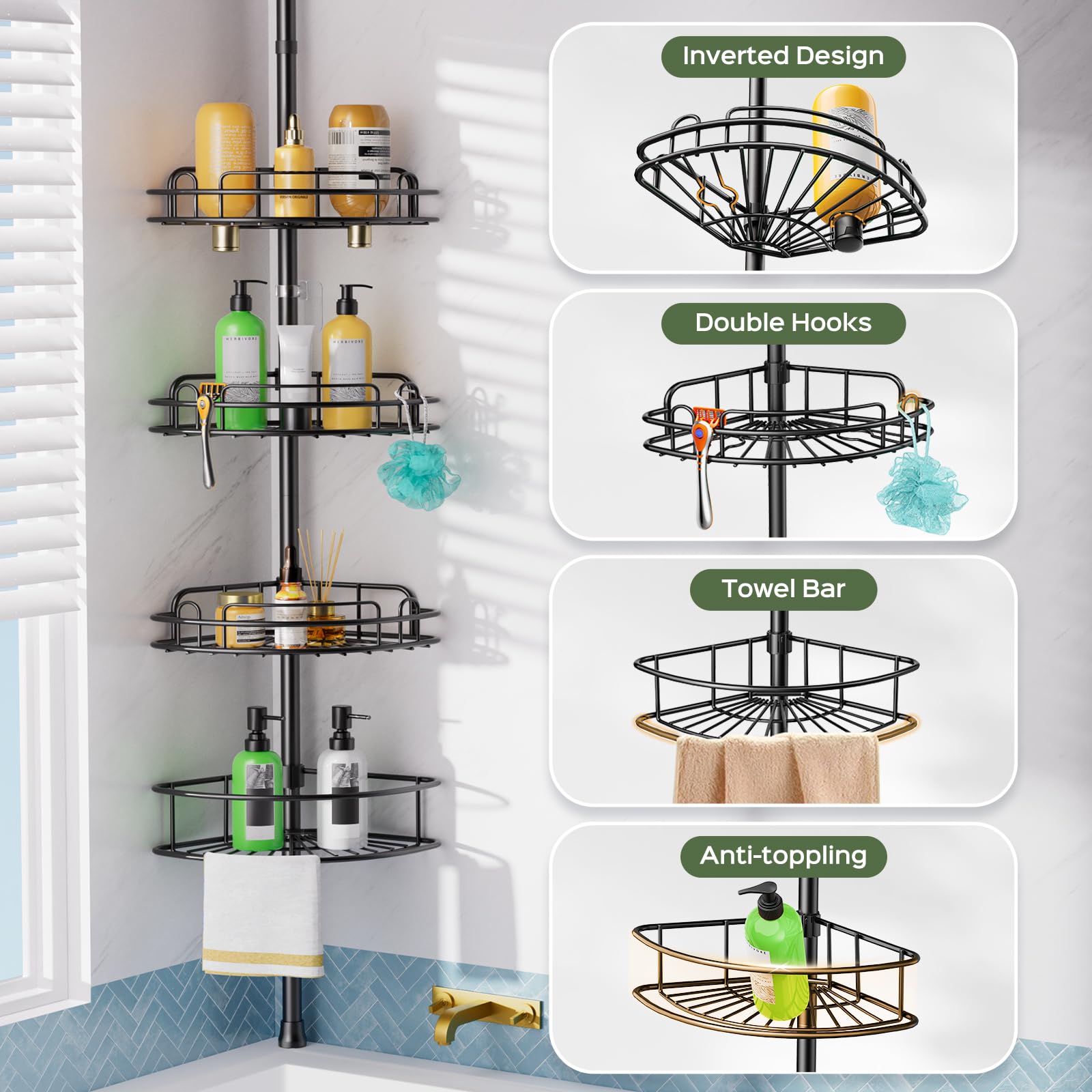 HAMITOR altura ajustable 47-121 pulgadas para duchas de distintos tamaños.