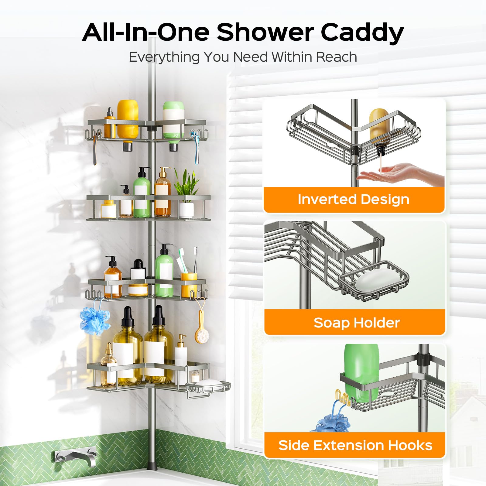 HAMITOR altura ajustable 47-123 pulgadas, ideal para baños pequeños.