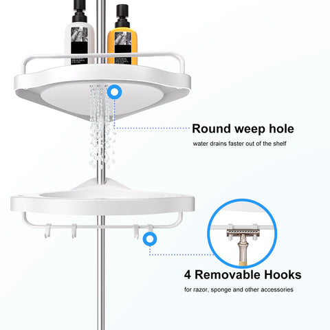 HAMITOR Estante ducha drenaje integrado evita acumulación de agua y mantiene productos secos.