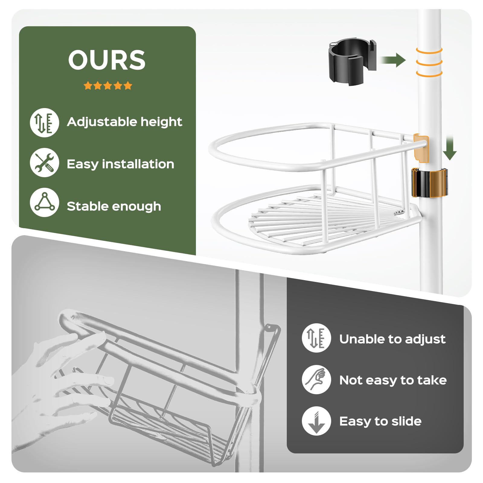 HAMITOR organizador de ducha con 4 estantes para mayor capacidad