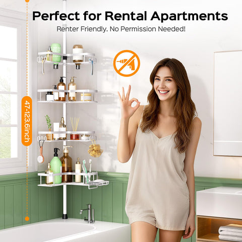 HAMITOR Organizador de Ducha Esquina Blanco ideal para inquilinos y apartamentos.