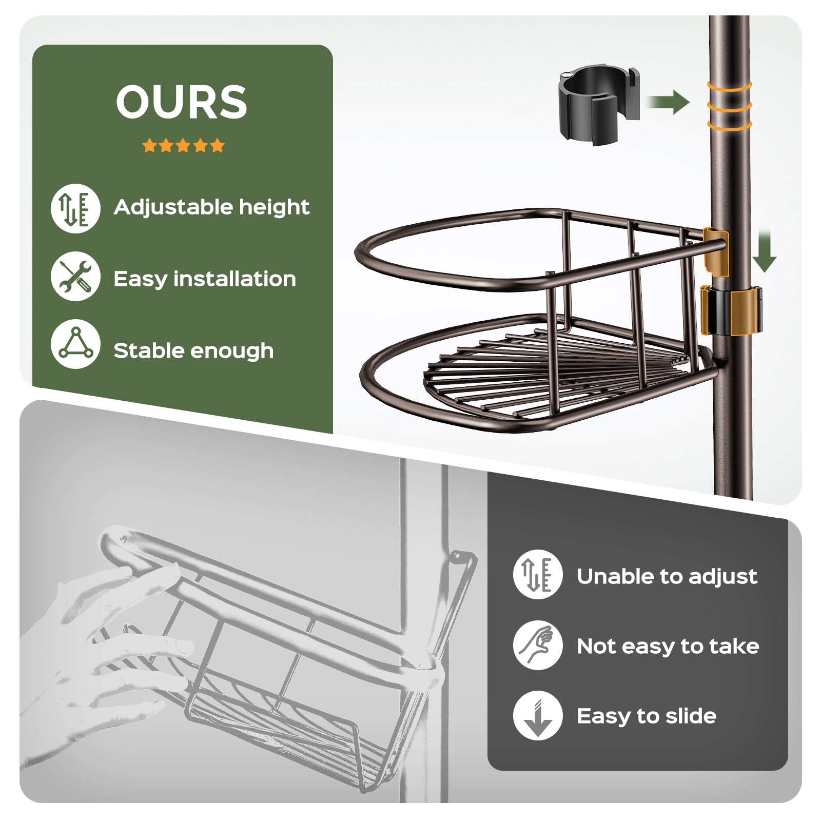 HAMITOR repisas de ducha bronce 4 niveles, resistencia al ambiente húmedo.