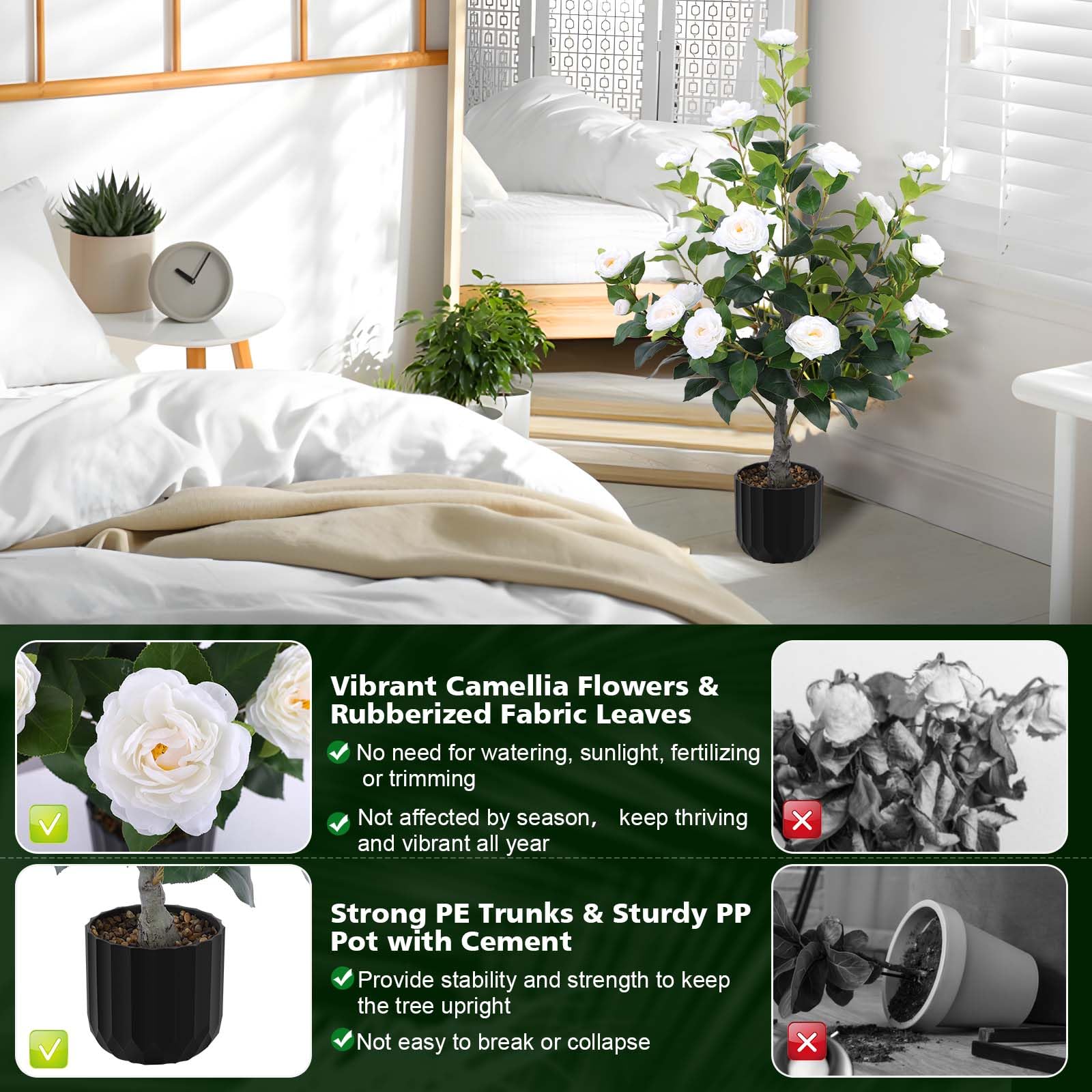 Hananona camelia artificial arbol-blanco-5, crea ambiente romántico en entradas