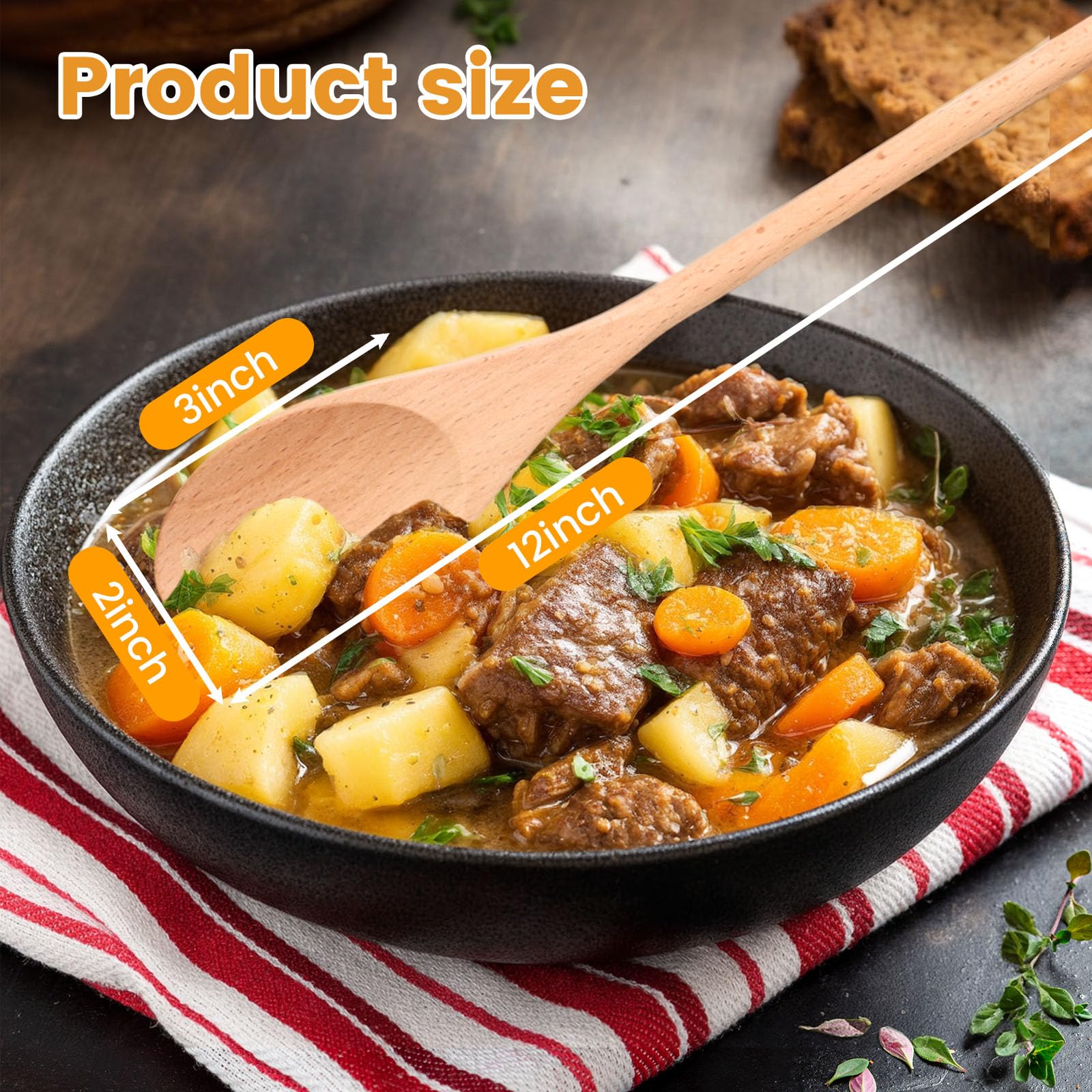 Cucharas HANSGO de madera, cabeza 2x3 pulgadas, ideal para batir sin dañar utensilios.