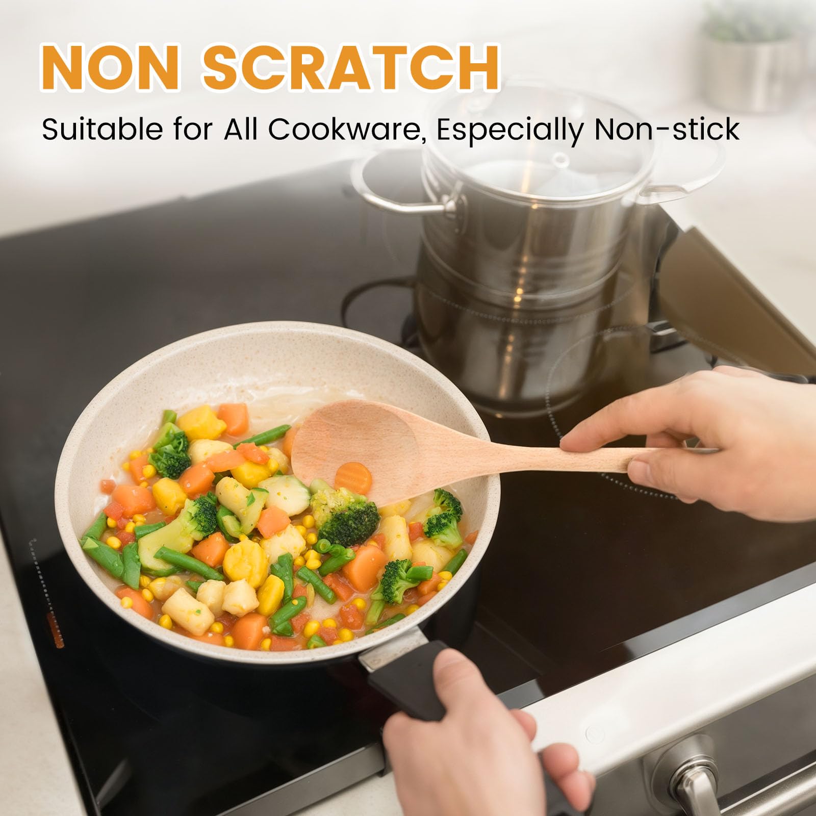 Cucharas de madera HANSGO para cocina, útiles en tazones y sartenes antiadherentes.