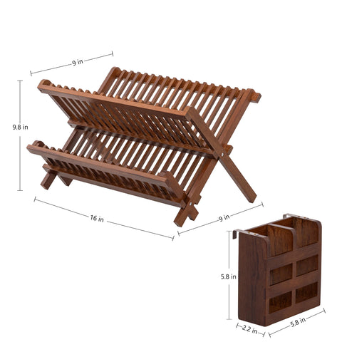 HBlife escurridor platos teca dos niveles, panel superior para platos grandes