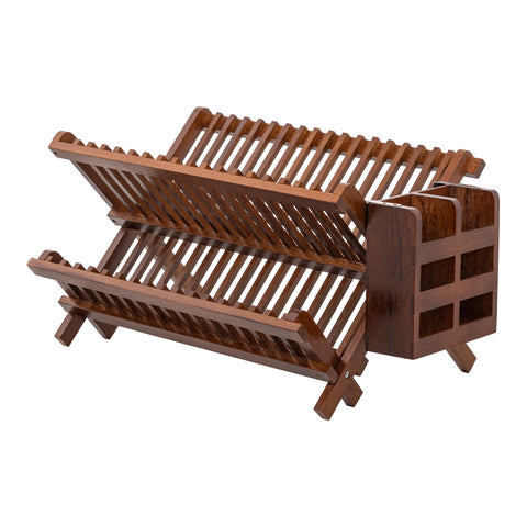 HBlife escurridor platos teca dos niveles, perfecto para secar vajilla