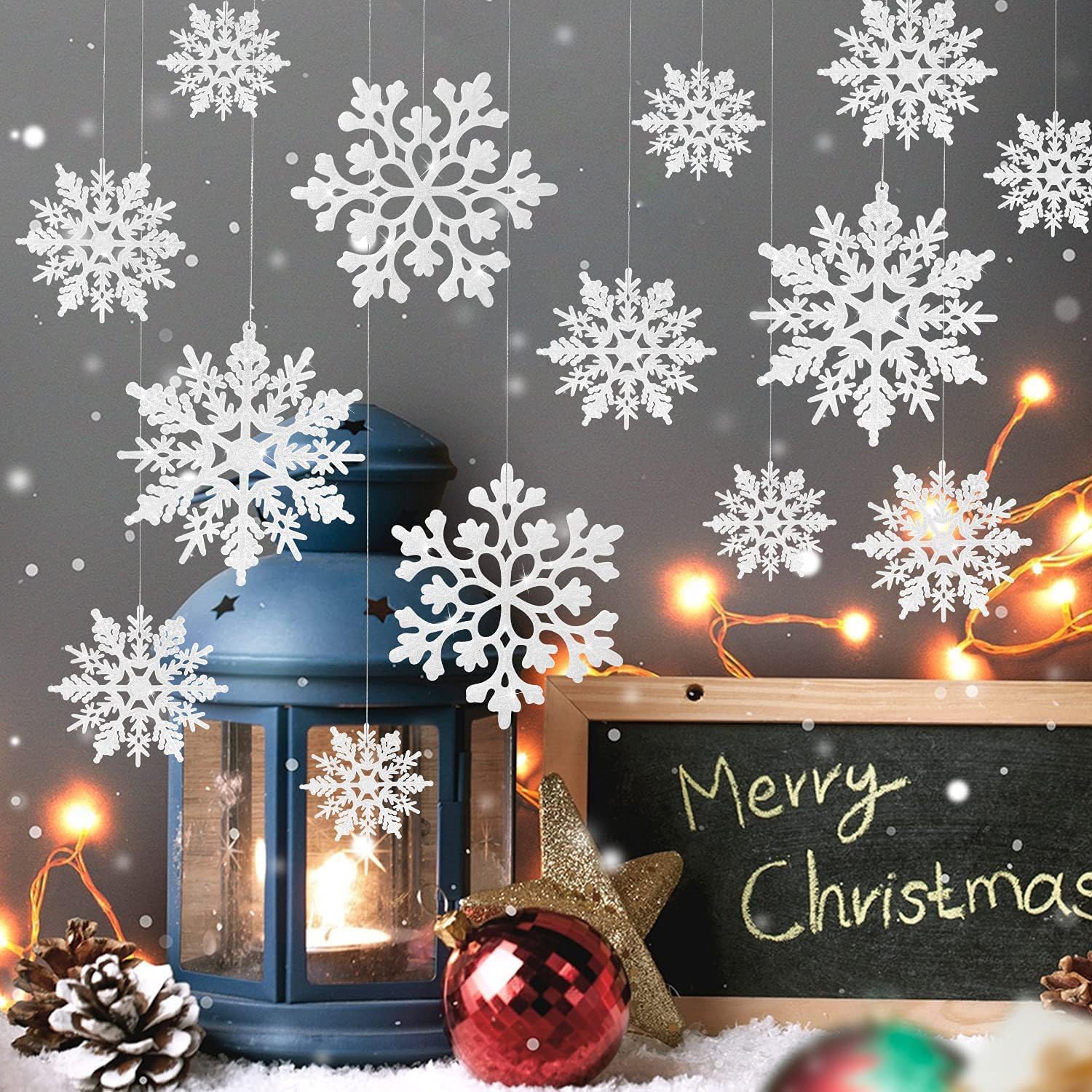 HDLJD juego de 36 cuerdas para colgar copos de nieve con instalación sencilla.