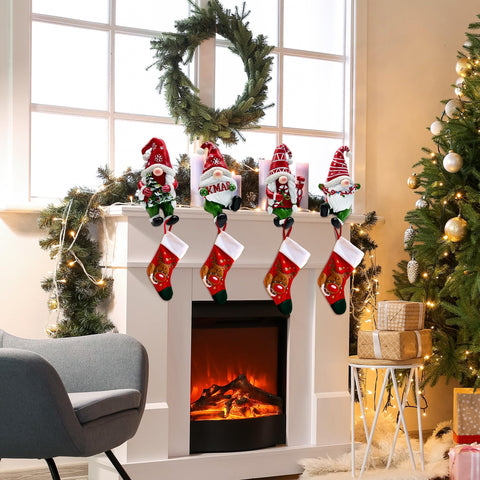 Hexagram gnomo navideño decoración resina: gnomos coloridos para mantel festivo.