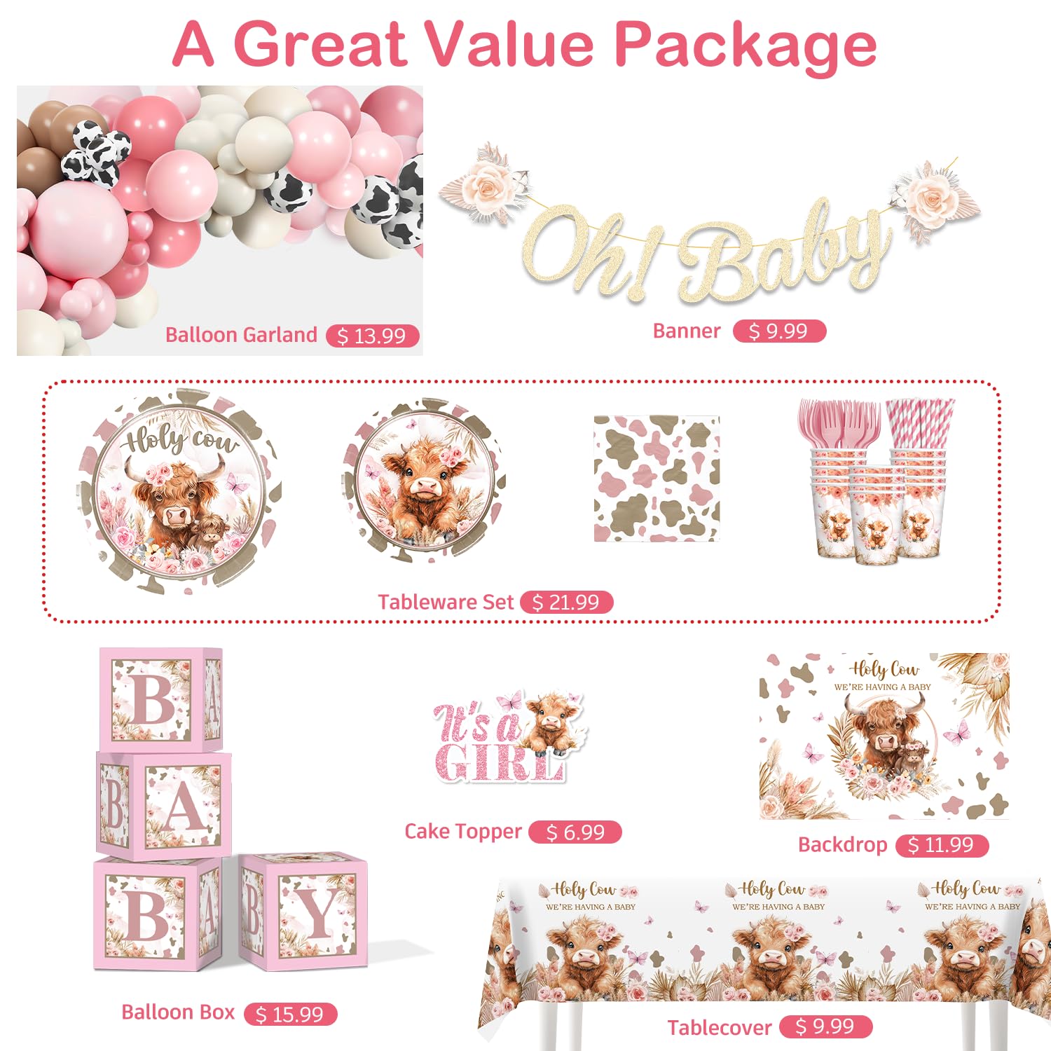 Fondo rosa Highland Cow para ducha de bebé, crea atmósfera cálida.