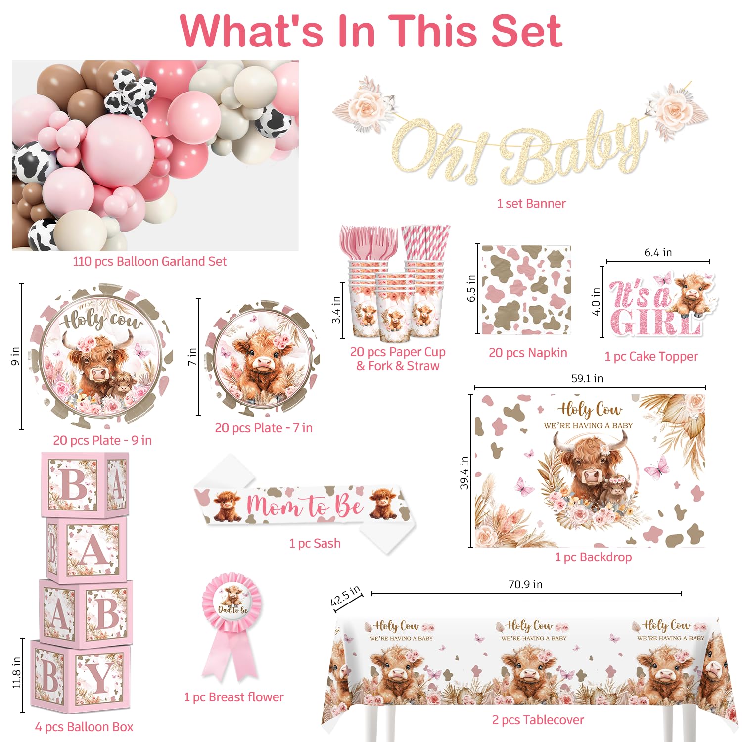 Globos rosados de Highland Cow para fiesta de bebé festiva.