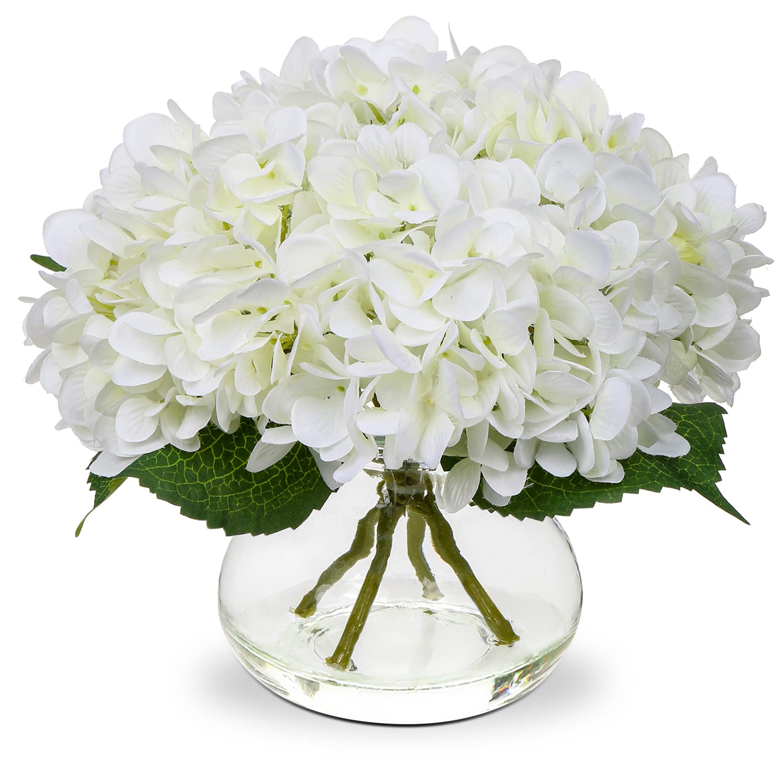 Hollyone Hydrangea con vaso de cristal, decoración elegante para sala y oficina.