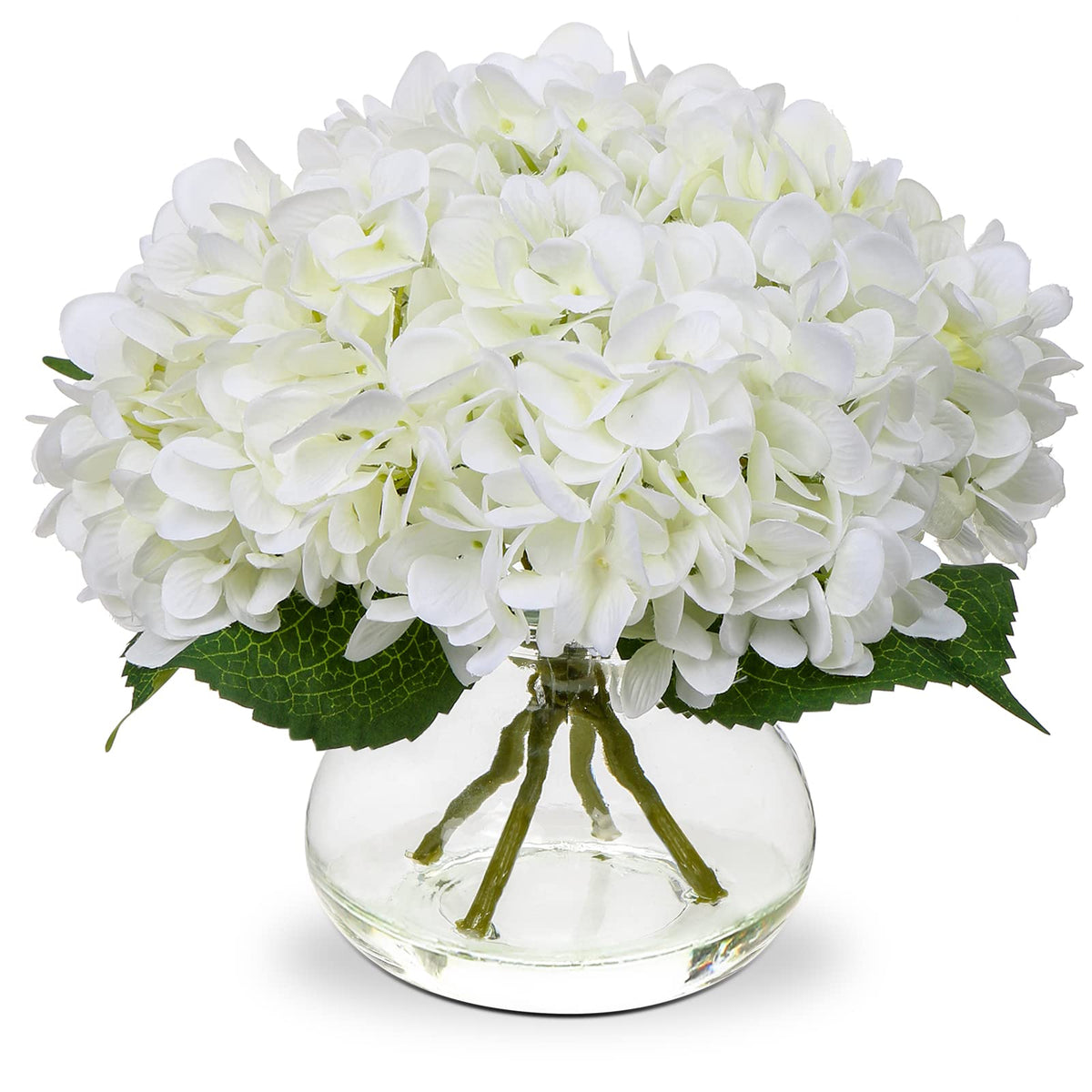 Hollyone Hydrangea con vaso de cristal, decoración elegante para sala y oficina.