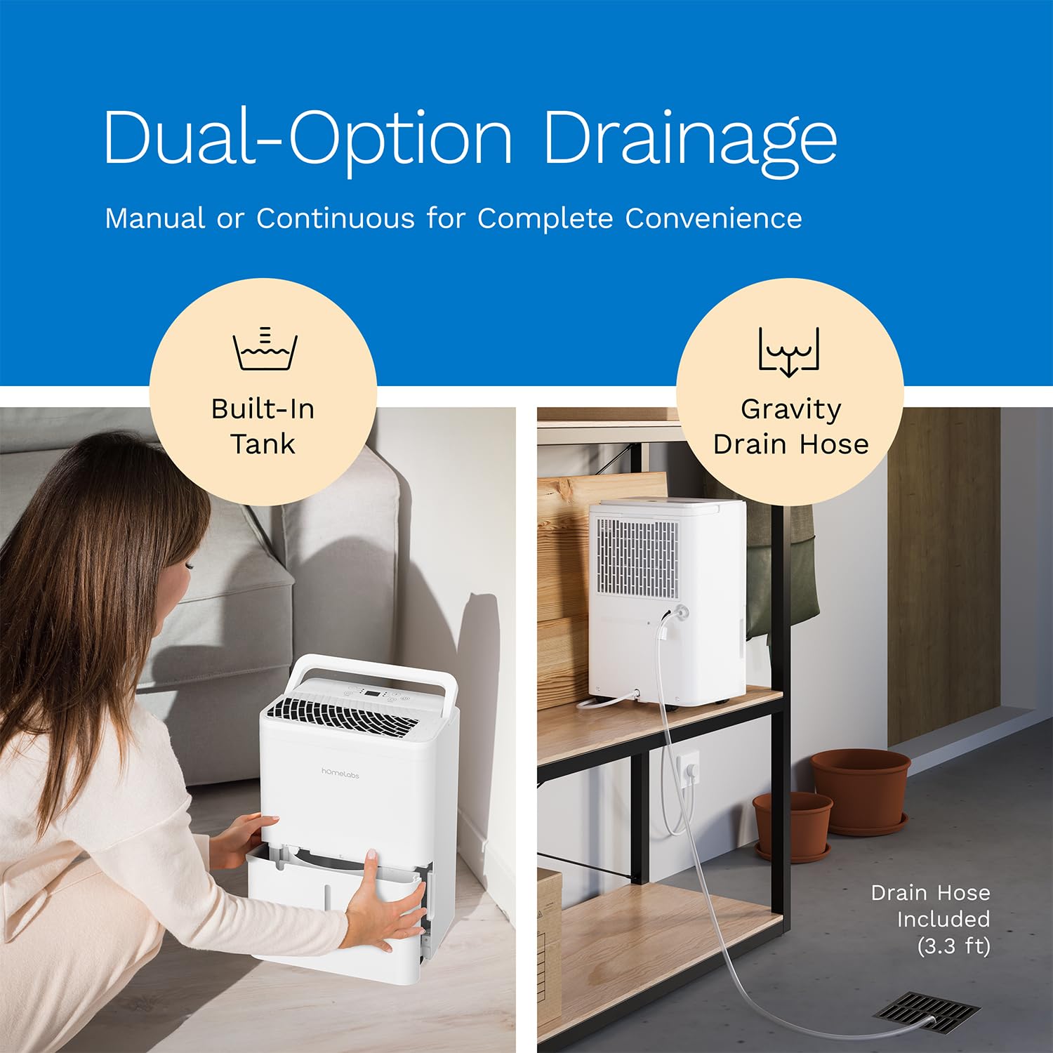 hOmeLabs Deshumidificador panel de controles para manejo sencillo desde la app.