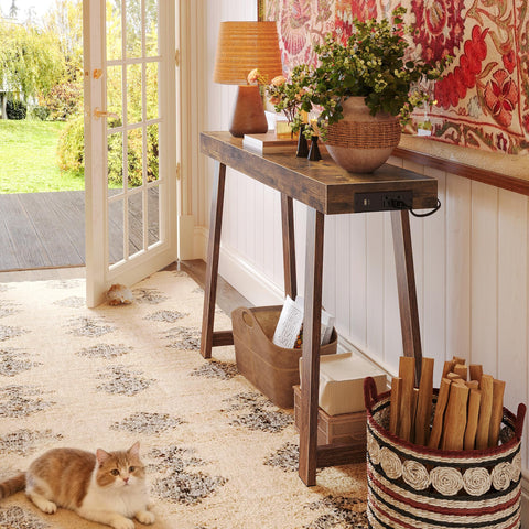 Huuger Mueble de madera rústico marrón aporta calidez y estilo a la entrada.