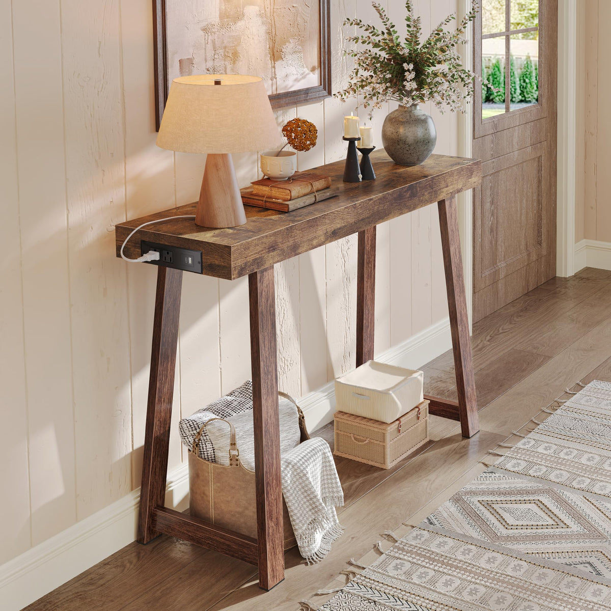 Huuger Consola de recibidor con cargador lateral: ideal para recargar dispositivos al entrar.