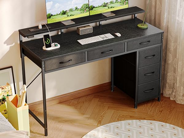 Huuger Escritorio Gaming con 6 cajones de tela para organización