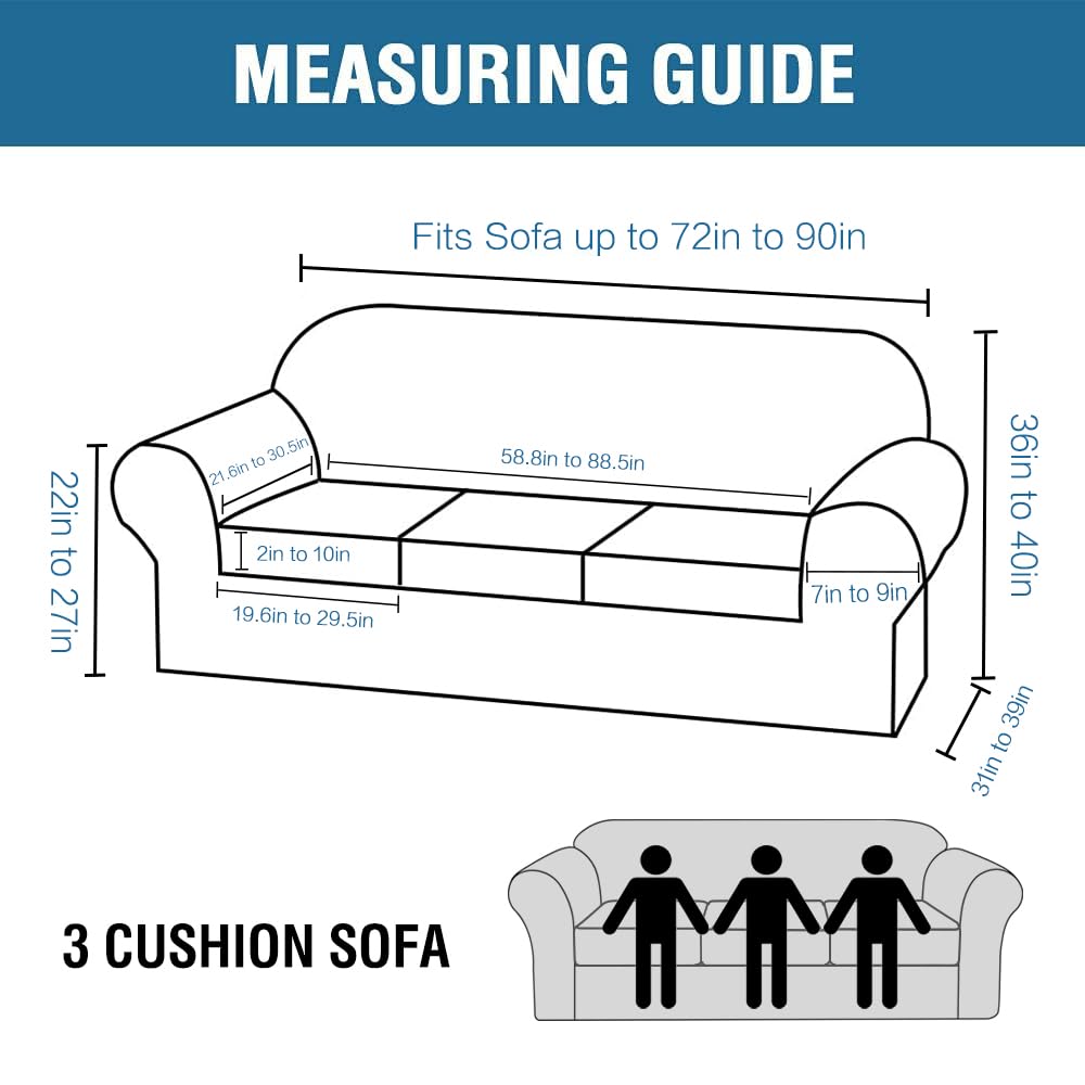 H.VERSAILTEX funda de cojines para sofá 3 piezas facilita limpieza y ajuste.