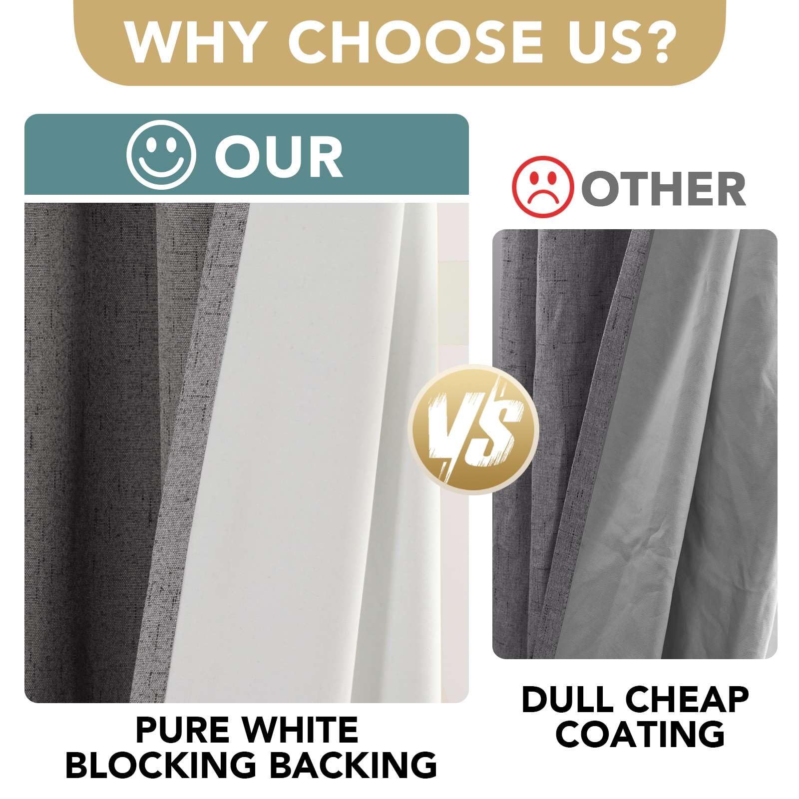 Cortinas con diseño lino y bloqueo del 100% de luz para dormitorios