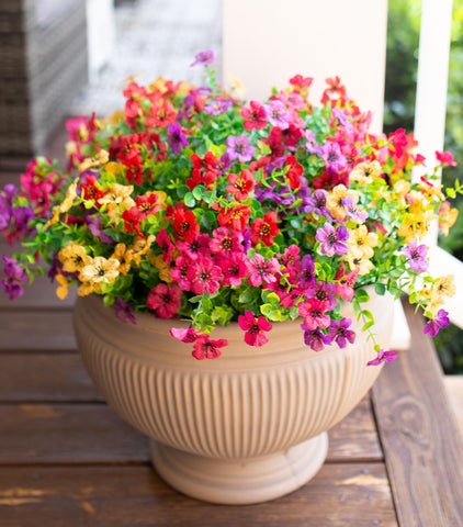 HyeFlora margarita artificial con eucalipto rosa, ideal para decoración exterior duradera