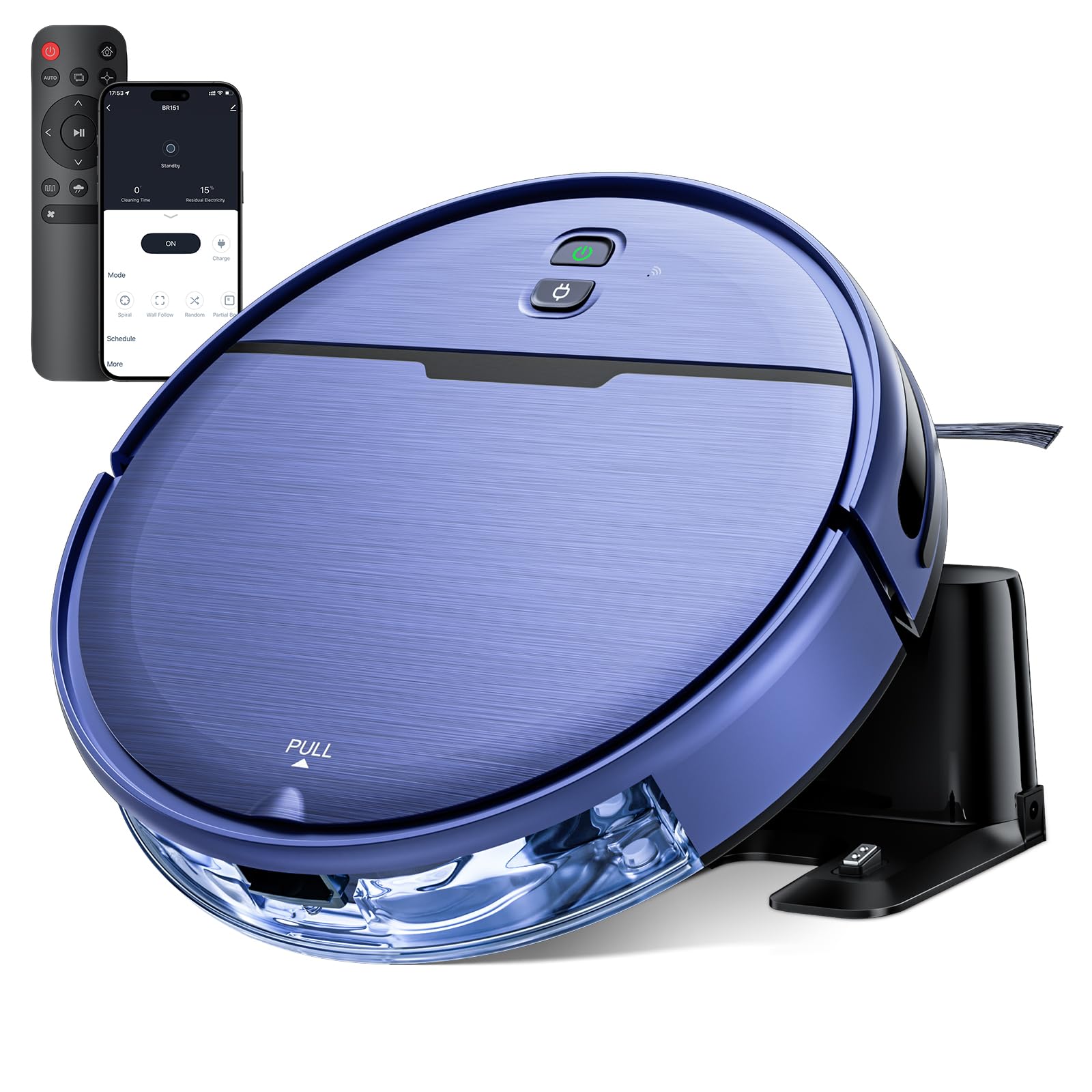 iMartine Robot Vacuum visto de frente, limpieza eficaz en suelos duros.