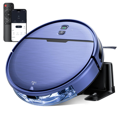iMartine Robot Vacuum visto de frente, limpieza eficaz en suelos duros.