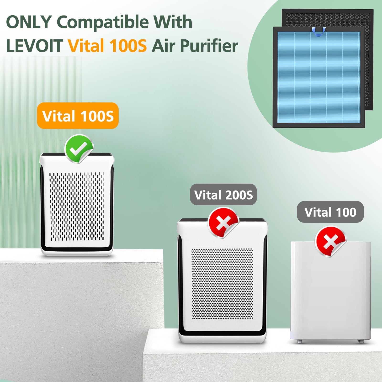 isinlive Vital 100S filtro HEPA, captura partículas finas para aire más limpio.