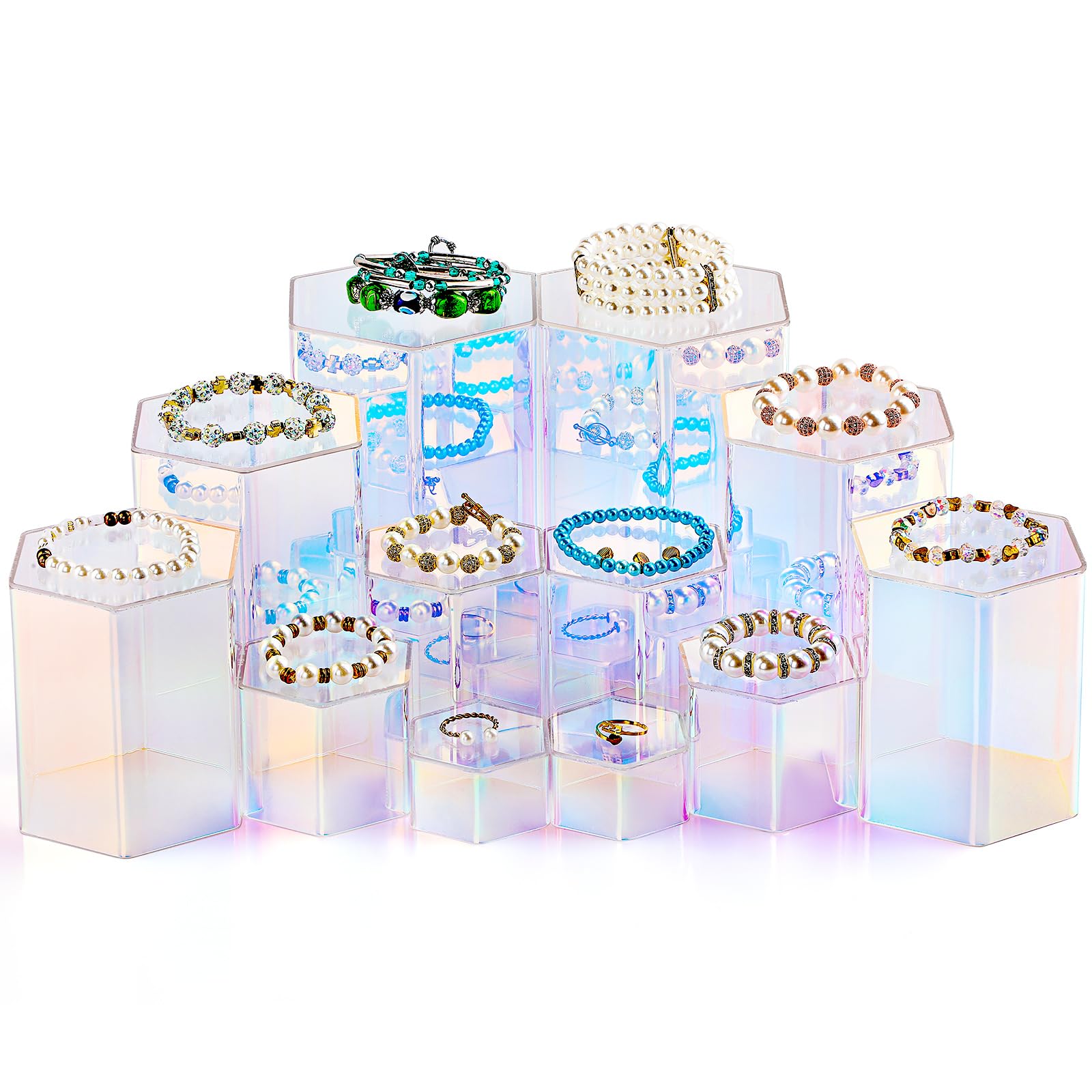 Jetec soporte exhibidor para joyas, hexagonal y acrílico, color arcoíris