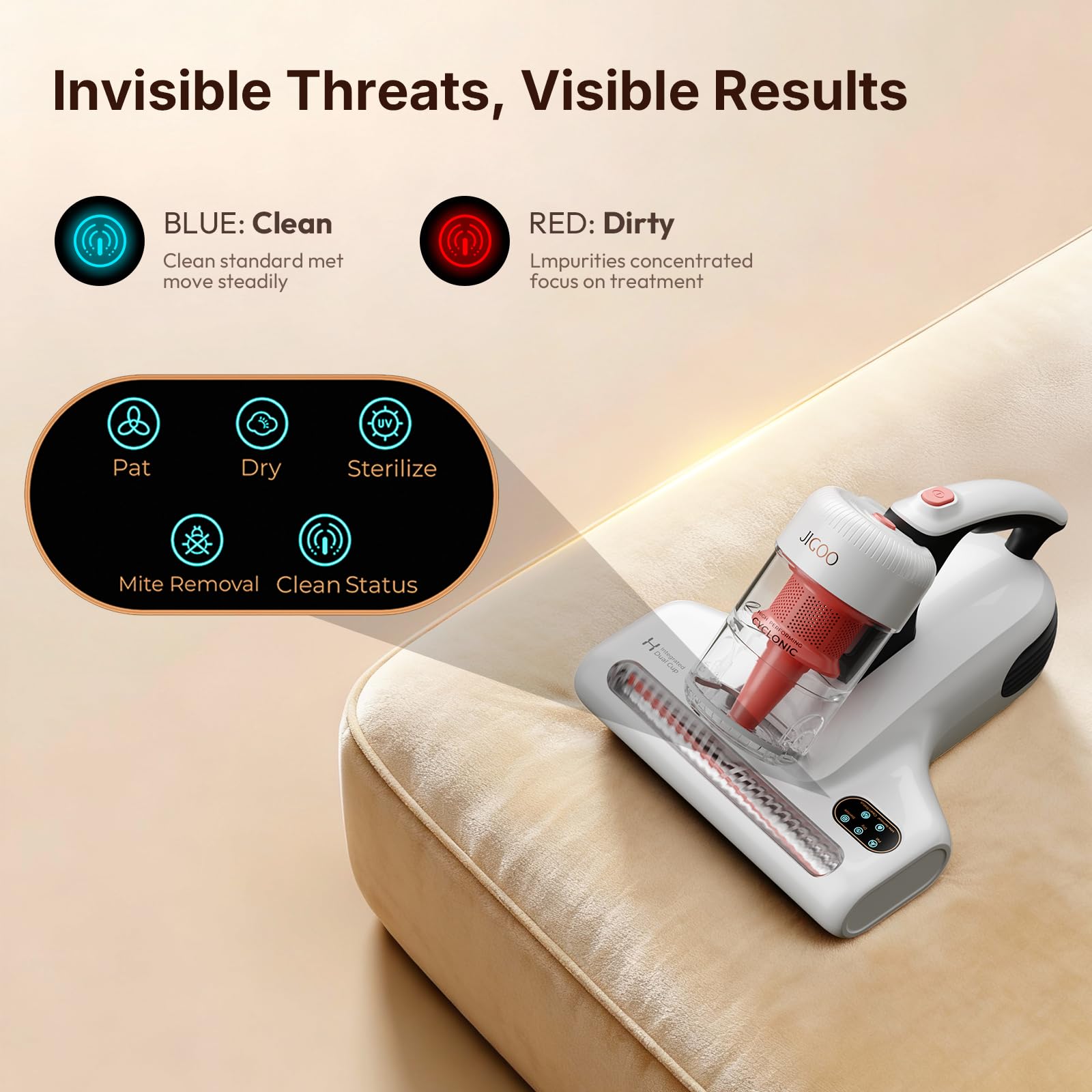 JIGOO J200 detecta alérgenos en la superficie para limpieza enfocada.