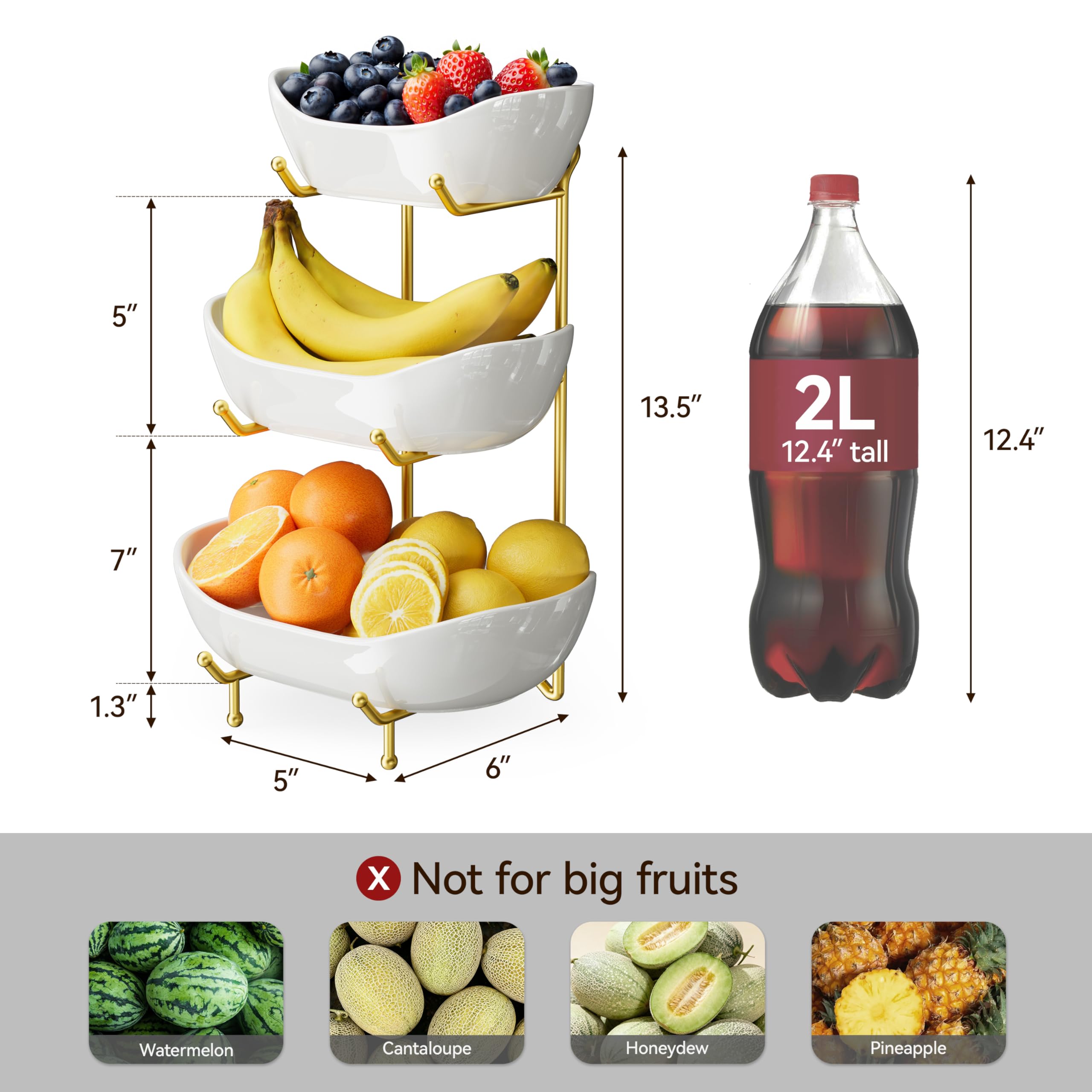 Josmimic stand-metal-oro: soporte estable con acabado dorado para exhibir frutas y postres.