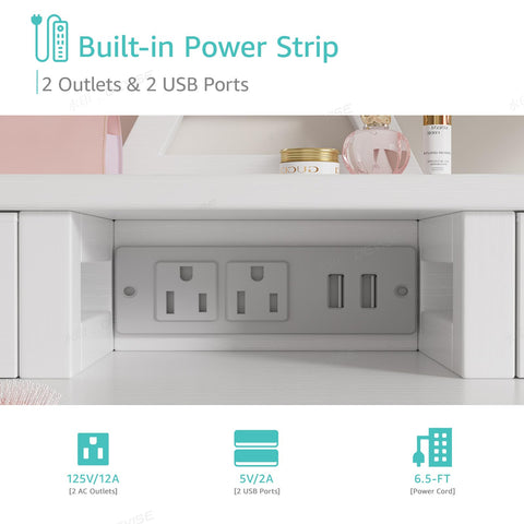 KAI-ROAD vanidad con enchufes y dos puertos USB para cargar dispositivos