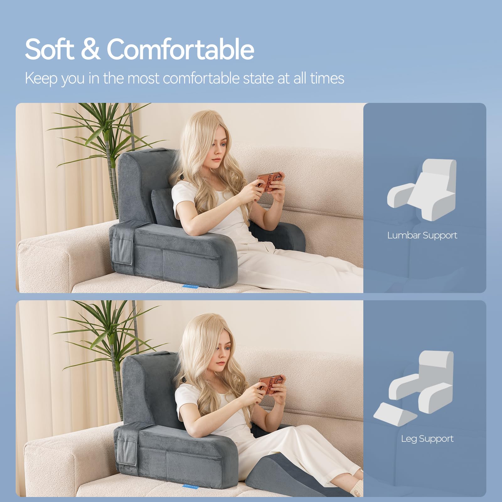 Kayfia almohada con brazos desmontables para ajustar el soporte.