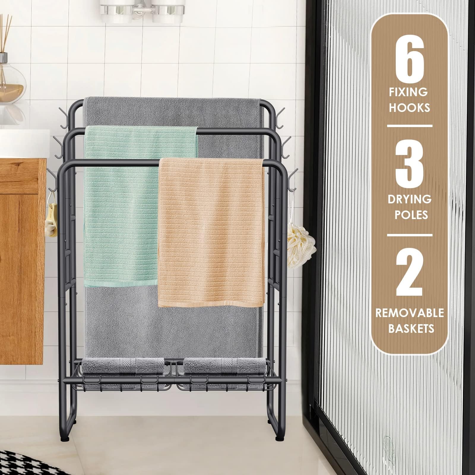 Kayfia perchero toallas con cestas extraíbles para almacenamiento adicional.
