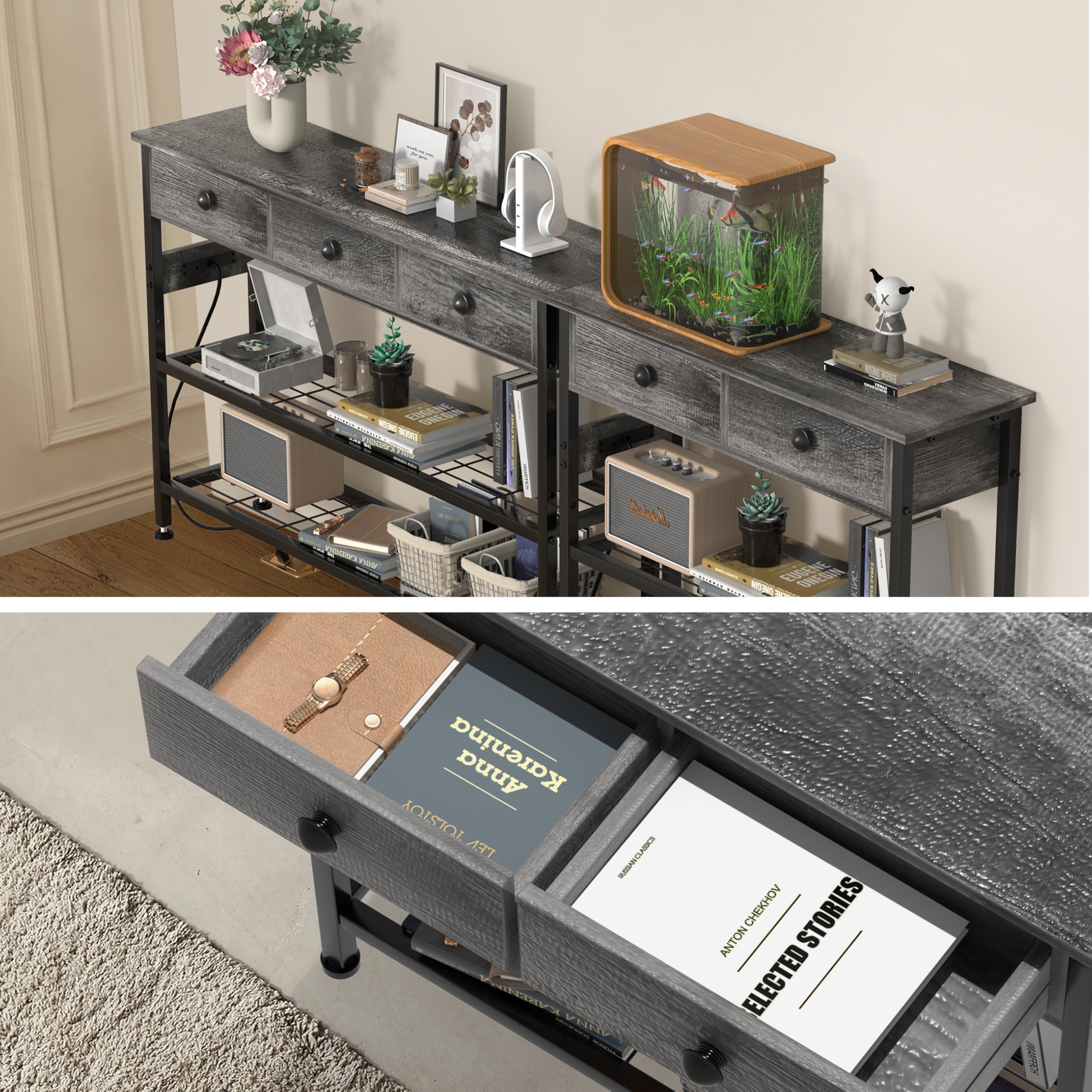 Keelian uso multipropósito: sirve como consola, mesa para sofá o soporte para televisor.