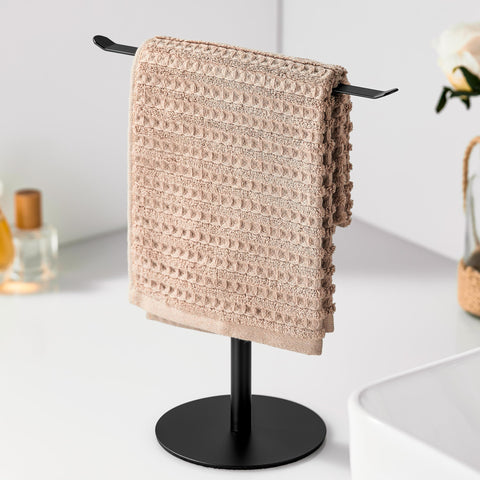 Keepmisc soporte toallas mano negro en encimera, acceso práctico.