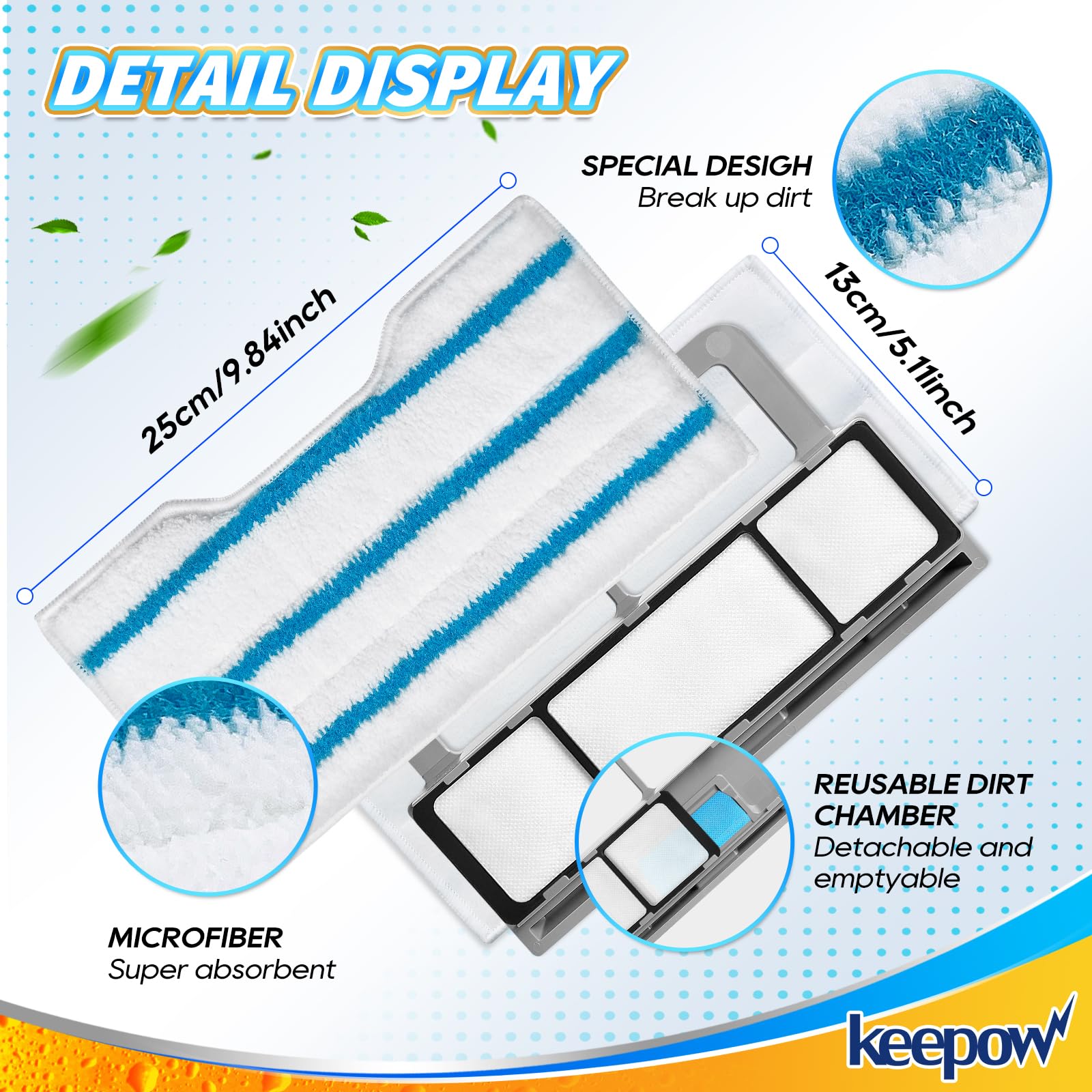 KEEPOW almohadilla de microfibra para mop, alta absorción y retención de suciedad.