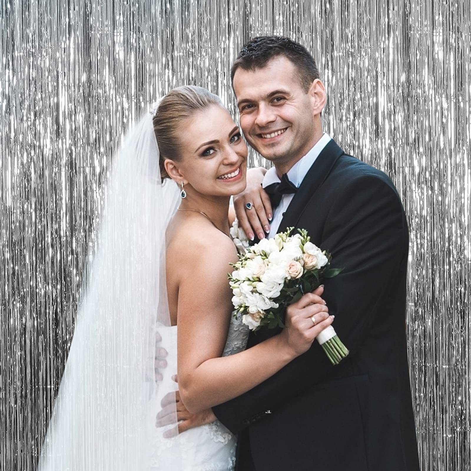 K.E.J. cortina de flecos metalizados plateada para ducha del bebé