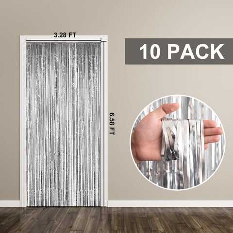 K.E.J. cortina de flecos metalizados plateada para Navidad y eventos