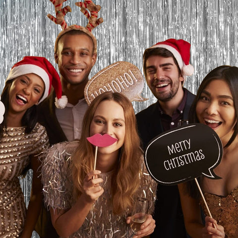 K.E.J. cortina de flecos metalizados plateada para puertas y pasillos